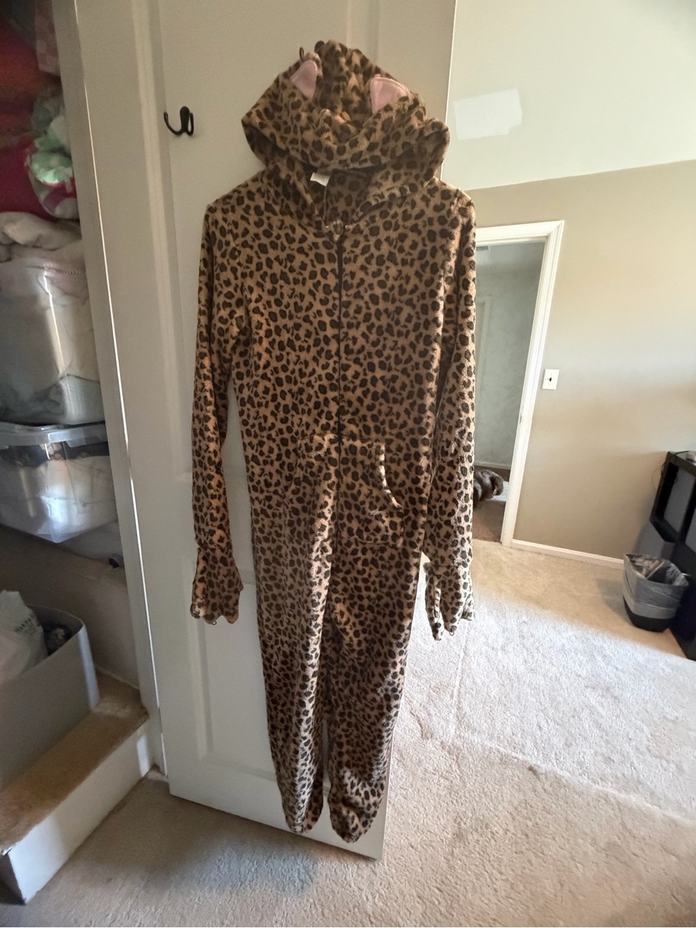 Kids Leopard Print Hooded Onesie Pajamas - Brown